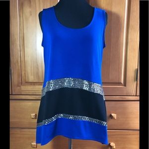 Alfani Blue and black tunic with silver beading